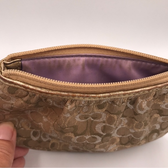 COACH Signature Lurex Silver Gold Small Wristlet Pleated Canvas Op Art - Picture 6 of 8